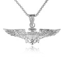 White Gold United States Navy Officially Licensed Shield Eagle Anchor Emblem Pendant Necklace