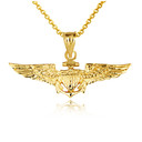 Gold United States Navy Officially Licensed Shield Eagle Anchor Emblem Pendant Necklace (Available in Yellow/Rose/White Gold)