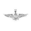 White Gold United States Navy Officially Licensed Shield Eagle Anchor Emblem Pendant