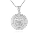 White Gold United States Navy Officially Licensed Shield Eagle Anchor Emblem Medallion Pendant Necklace