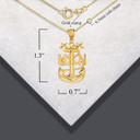 Gold United States Navy Officially Licensed Master Chief Petty Officer Pendant Necklace with measurements