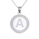 White Gold Personalized Letter Initial Greek Key Medallion Pendant Necklace