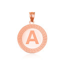 Rose Gold Personalized Letter A Initial Greek Key Medallion Pendant