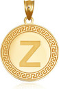 Gold Letter "A-Z" Initial Greek Key Medallion Pendant Necklace (Available in Yellow/Rose/White Gold)