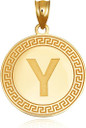 Gold Letter "A-Z" Initial Greek Key Medallion Pendant Necklace (Available in Yellow/Rose/White Gold)