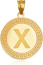 Gold Letter "A-Z" Initial Greek Key Medallion Pendant Necklace (Available in Yellow/Rose/White Gold)