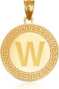 Gold Letter "A-Z" Initial Greek Key Medallion Pendant Necklace (Available in Yellow/Rose/White Gold)