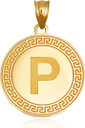 Gold Letter "A-Z" Initial Greek Key Medallion Pendant Necklace (Available in Yellow/Rose/White Gold)