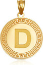 Gold Letter "A-Z" Initial Greek Key Medallion Pendant Necklace (Available in Yellow/Rose/White Gold)