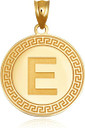 Gold Letter "A-Z" Initial Greek Key Medallion Pendant Necklace (Available in Yellow/Rose/White Gold)