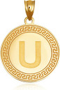 Gold Letter "A-Z" Initial Greek Key Medallion Pendant Necklace (Available in Yellow/Rose/White Gold)