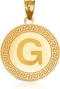 Gold Letter "A-Z" Initial Greek Key Medallion Pendant Necklace (Available in Yellow/Rose/White Gold)