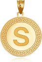 Gold Letter "A-Z" Initial Greek Key Medallion Pendant Necklace (Available in Yellow/Rose/White Gold)