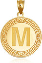 Gold Letter "A-Z" Initial Greek Key Medallion Pendant Necklace (Available in Yellow/Rose/White Gold)
