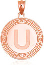 Gold Letter "A-Z" Initial Greek Key Medallion Pendant Necklace (Available in Yellow/Rose/White Gold)