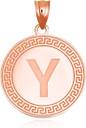 Gold Letter "A-Z" Initial Greek Key Medallion Pendant Necklace (Available in Yellow/Rose/White Gold)