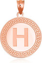 Gold Letter "A-Z" Initial Greek Key Medallion Pendant Necklace (Available in Yellow/Rose/White Gold)