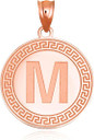 Gold Letter "A-Z" Initial Greek Key Medallion Pendant Necklace (Available in Yellow/Rose/White Gold)