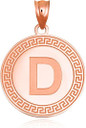 Gold Letter "A-Z" Initial Greek Key Medallion Pendant Necklace (Available in Yellow/Rose/White Gold)