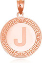 Gold Letter "A-Z" Initial Greek Key Medallion Pendant Necklace (Available in Yellow/Rose/White Gold)