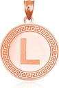Gold Letter "A-Z" Initial Greek Key Medallion Pendant Necklace (Available in Yellow/Rose/White Gold)