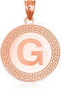 Gold Letter "A-Z" Initial Greek Key Medallion Pendant Necklace (Available in Yellow/Rose/White Gold)