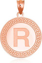 Gold Letter "A-Z" Initial Greek Key Medallion Pendant Necklace (Available in Yellow/Rose/White Gold)