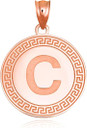 Gold Letter "A-Z" Initial Greek Key Medallion Pendant Necklace (Available in Yellow/Rose/White Gold)