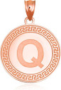 Gold Letter "A-Z" Initial Greek Key Medallion Pendant Necklace (Available in Yellow/Rose/White Gold)