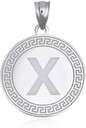 Gold Letter "A-Z" Initial Greek Key Medallion Pendant Necklace (Available in Yellow/Rose/White Gold)