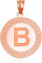 Gold Letter "A-Z" Initial Greek Key Medallion Pendant Necklace (Available in Yellow/Rose/White Gold)