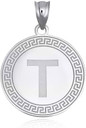 .925 Sterling Silver Letter "A-Z" Initial Greek Key Medallion Pendant Necklace