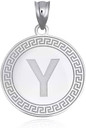 .925 Sterling Silver Letter "A-Z" Initial Greek Key Medallion Pendant Necklace