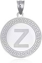 .925 Sterling Silver Letter "A-Z" Initial Greek Key Medallion Pendant Necklace