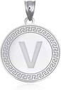 .925 Sterling Silver Letter "A-Z" Initial Greek Key Medallion Pendant Necklace