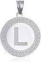 .925 Sterling Silver Letter "A-Z" Initial Greek Key Medallion Pendant Necklace