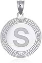 .925 Sterling Silver Letter "A-Z" Initial Greek Key Medallion Pendant Necklace