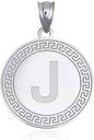 .925 Sterling Silver Letter "A-Z" Initial Greek Key Medallion Pendant Necklace