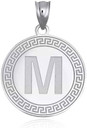 .925 Sterling Silver Letter "A-Z" Initial Greek Key Medallion Pendant Necklace