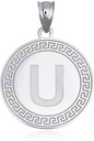.925 Sterling Silver Letter "A-Z" Initial Greek Key Medallion Pendant Necklace