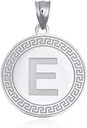 .925 Sterling Silver Letter "A-Z" Initial Greek Key Medallion Pendant Necklace