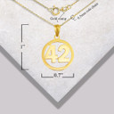 Gold Personalized Jersey Number Sports Circle Pendant Necklace with measurements