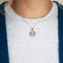 Gold Personalized Jersey Number Sports Circle Pendant Necklace on female model