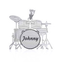 White Gold Engravable Music Drum Set Pendant Necklace