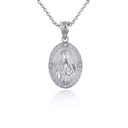 White Gold Saint Therese Oval Victorian Medallion Pendant Necklace