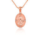 Rose Gold Saint Therese Oval Victorian Medallion Pendant Necklace