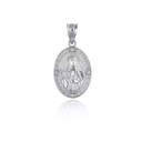 .925 Sterling Silver Saint Therese CZ Oval Victorian Medallion Pendant