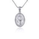 White Gold Saint John Oval Victorian Medallion Pendant Necklace