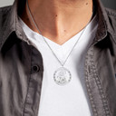 .925 Sterling Silver Religious Saint Joseph CZ Medallion Pendant Necklace on male model