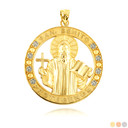 Gold Religious Saint Benedict CZ Medallion Pendant